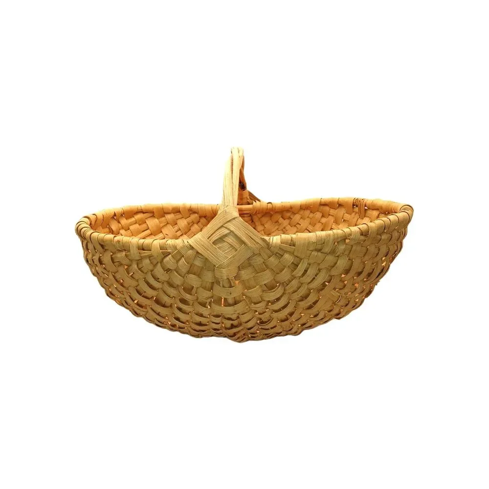 Southern Style Buttocks Basket Woven Twisted Handle Egg Gathering Beige 14x8.5x8